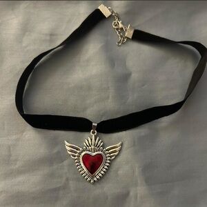 Silver and Red Heart Pendant Necklace